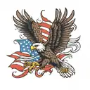 flying bald eagle with american flag tattoo design idea