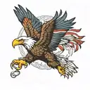flying bald eagle with american flag tattoo design idea