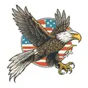 flying bald eagle with american flag tattoo design idea