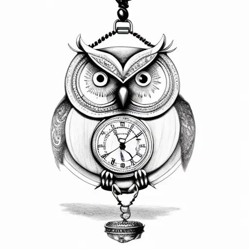 Owl holding a pocket watch by the chain flying  tattoo design idea