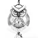 Owl holding a pocket watch by the chain flying  tattoo design idea