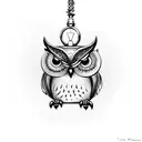 Owl holding a pocket watch by the chain flying  tattoo design idea