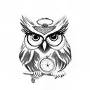 Owl holding a pocket watch by the chain flying  tattoo design idea