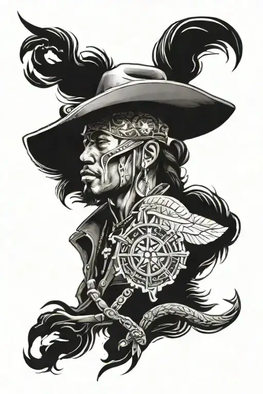 A bold tattoo of a western showdown between a cowboy and an Indian warrior, capturing the clash of cultures and histories tattoo design idea