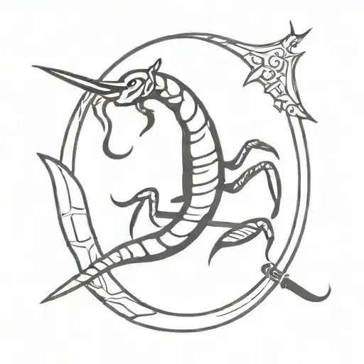 scorpion tattoo with a sword at the end of his tail with the date of birth 24.10.2003 on it. The sword deals minor damag tattoo design idea