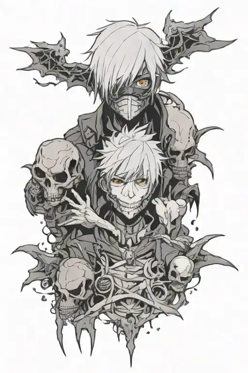 Mix Tokyo Ghoul and demond slayer  tattoo design idea