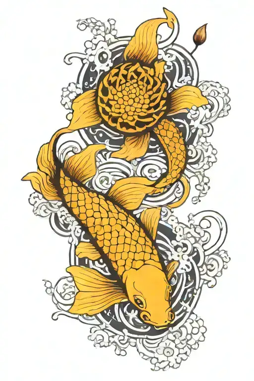 koi fish yin yang lotus flower intertwined tattoo design idea