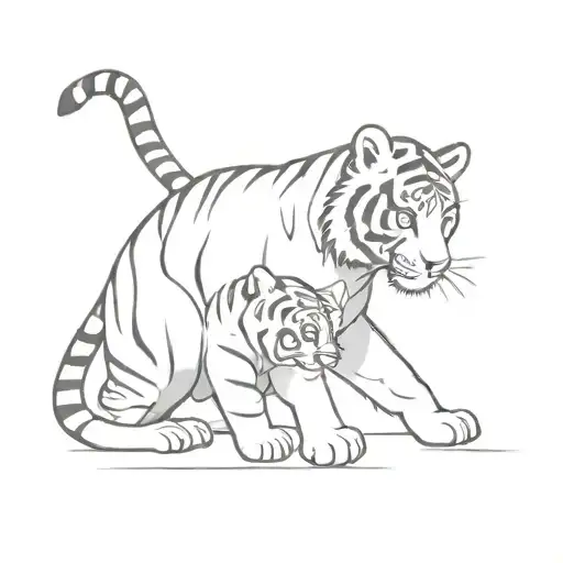 baby tiger fighting tattoo design idea