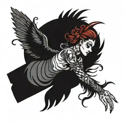 incuras falling angel with feathers tattoo design idea