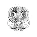 A Mayan mythological scene depicting Quetzalcoatl in dotwork style tattoo design idea