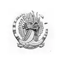 A Mayan mythological scene depicting Quetzalcoatl in dotwork style tattoo design idea
