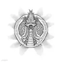 A Mayan mythological scene depicting Quetzalcoatl in dotwork style tattoo design idea