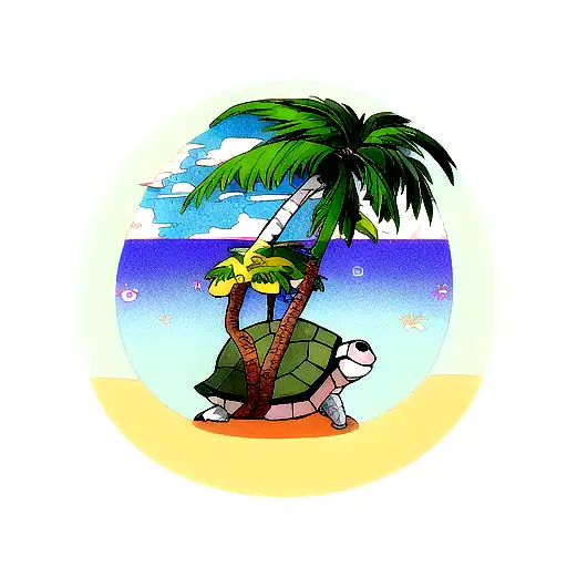 Turtle with Palm Tree tattoo design idea