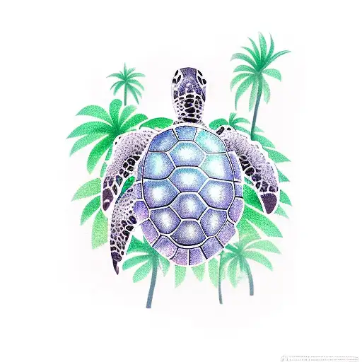 Turtle with Palm Tree tattoo design idea