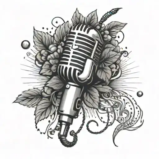 A unique tattoo featuring a microphone intertwined with a strawberry, inspired by the client's love for singing and Dance Gavin Dance tattoo design idea