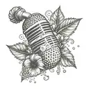 A creative tattoo design combining elements of a microphone, Dance Gavin Dance lyrics, and a strawberry in a cohesive composition tattoo design idea