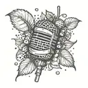 A creative tattoo design combining elements of a microphone, Dance Gavin Dance lyrics, and a strawberry in a cohesive composition tattoo design idea