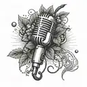 A unique tattoo featuring a microphone intertwined with a strawberry, inspired by the client's love for singing and Dance Gavin Dance tattoo design idea