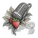A unique tattoo featuring a microphone intertwined with a strawberry, inspired by the client's love for singing and Dance Gavin Dance tattoo design idea