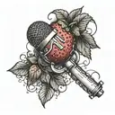 A unique tattoo featuring a microphone intertwined with a strawberry, inspired by the client's love for singing and Dance Gavin Dance tattoo design idea