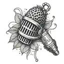 A unique tattoo featuring a microphone intertwined with a strawberry, inspired by the client's love for singing and Dance Gavin Dance tattoo design idea