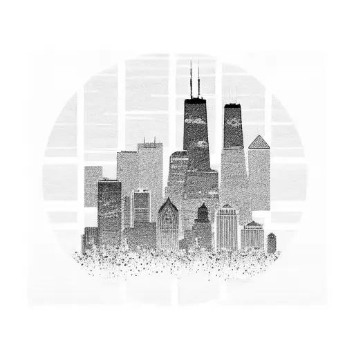 Chicago skyline with waterfront in circle tattoo design idea