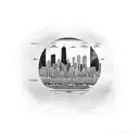 Chicago skyline with waterfront in circle tattoo design idea