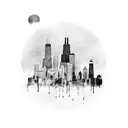 Chicago skyline with waterfront in circle tattoo design idea