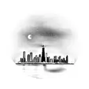 Chicago skyline with waterfront in circle tattoo design idea