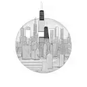 Chicago skyline with waterfront in circle tattoo design idea