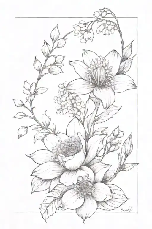Rose, Lily Of The Valley, Chrysanthemum, With Vines tattoo design idea