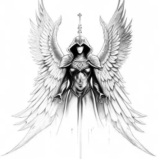 Azrael archangel of souls big wings tattoo design idea