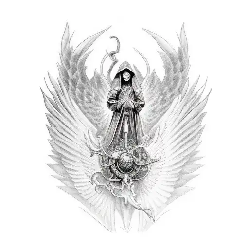 Azrael archangel of souls big wings tattoo design idea