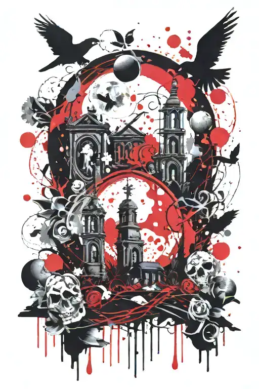 cemetery, moon  tattoo design idea