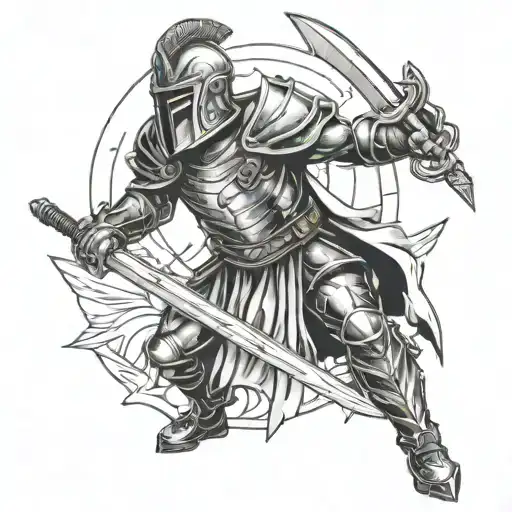 gladiator with sword and number 19 tattoo design idea