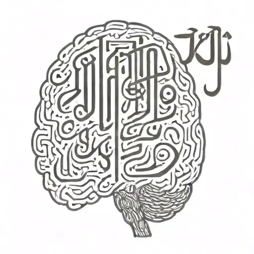 menengioma brain tumor in a brain made entirely with Arabic calligraphy  tattoo design idea