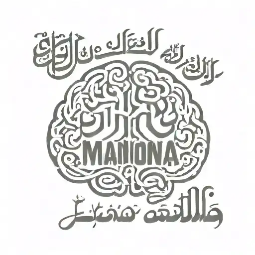 meningioma brain tumor in a brain made entirely with Arabic calligraphy the word العقل زينه tattoo design idea