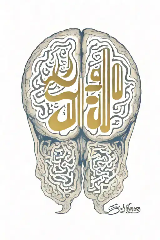 meningioma brain tumor in a brain made entirely with Arabic calligraphy the word العقل زينه tattoo design idea