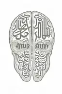 meningioma brain tumor in a brain made entirely with Arabic calligraphy the word العقل زينه tattoo design idea