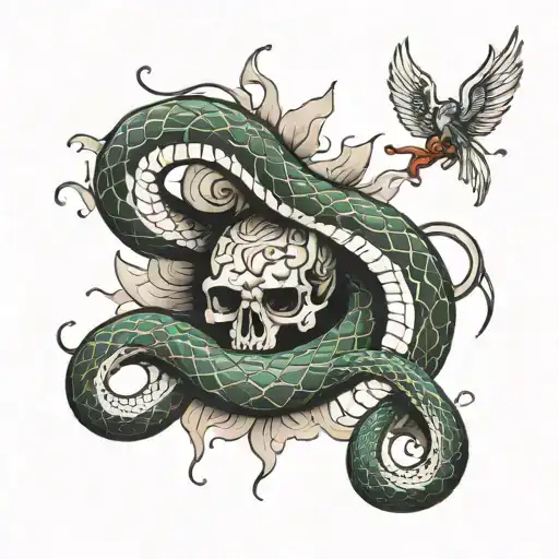 snake with Angel falling tattoo design idea