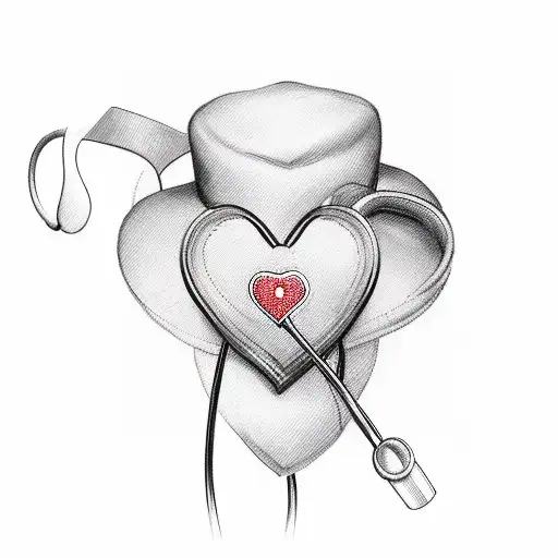 A sketch of a nurse's hat intertwined with a heart and a stethoscope, symbolizing the client's passion for both nursing and motherhood tattoo design idea