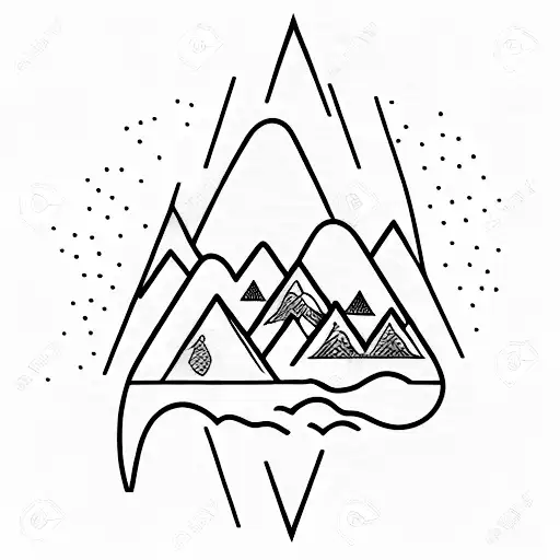 A minimalist tattoo of a mountain range with a film strip winding through it tattoo design idea