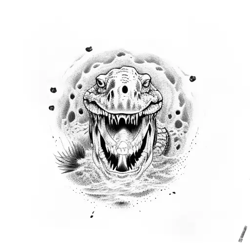 crocodile eating a human skull which is laughing tattoo design idea