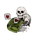 laughing skull blood and crying crocodile eating a heart tattoo design idea