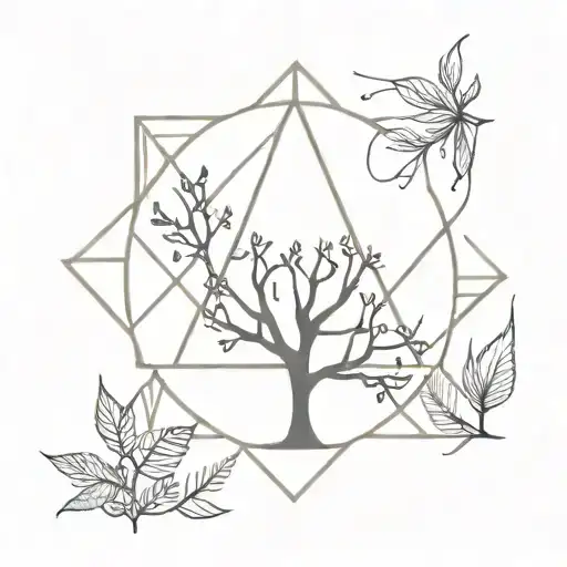 plants, trees pentagrams in the night tattoo design idea