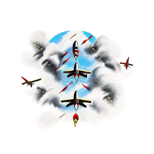 United States marine flying a plane with rockets tattoo design idea