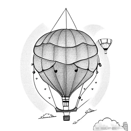 hot air balloon and kids names tattoo design idea