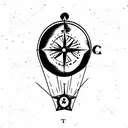 hot air balloon and compass tattoo design idea