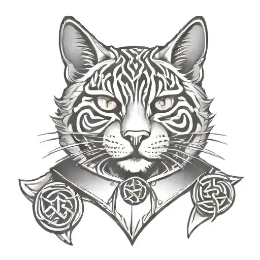 A fearless scotish wildcat wearing a collar with celtic symbols tattoo design idea