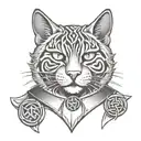 A fearless scotish wildcat wearing a collar with celtic symbols tattoo design idea